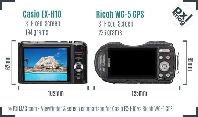 Casio EX-H10 vs Ricoh WG-5 GPS Screen and Viewfinder comparison