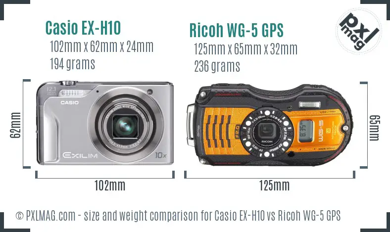 Casio EX-H10 vs Ricoh WG-5 GPS size comparison