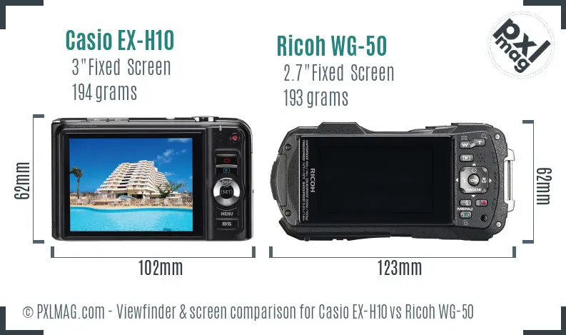 Casio EX-H10 vs Ricoh WG-50 Screen and Viewfinder comparison