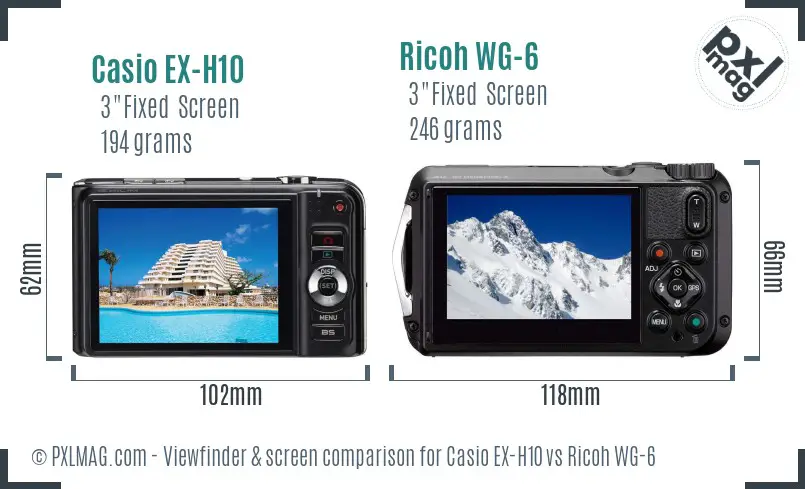 Casio EX-H10 vs Ricoh WG-6 Screen and Viewfinder comparison