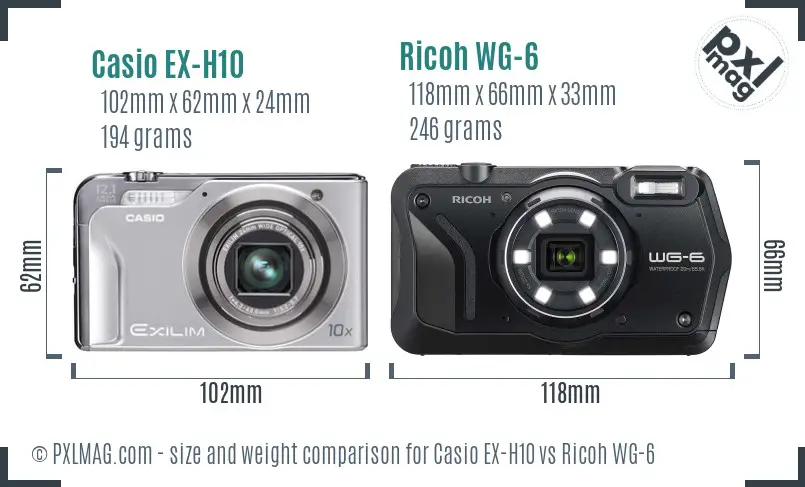 Casio EX-H10 vs Ricoh WG-6 size comparison