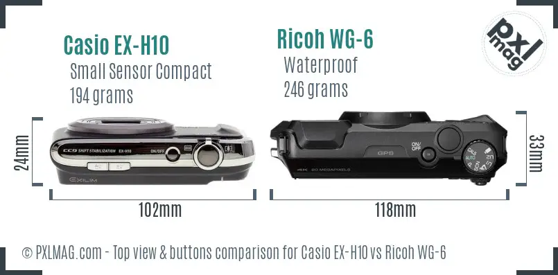 Casio EX-H10 vs Ricoh WG-6 top view buttons comparison