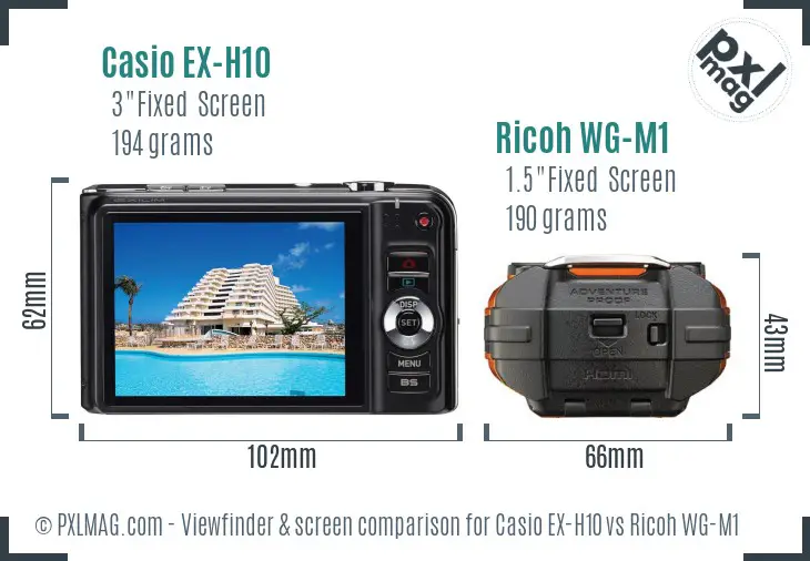 Casio EX-H10 vs Ricoh WG-M1 Screen and Viewfinder comparison