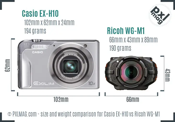 Casio EX-H10 vs Ricoh WG-M1 size comparison