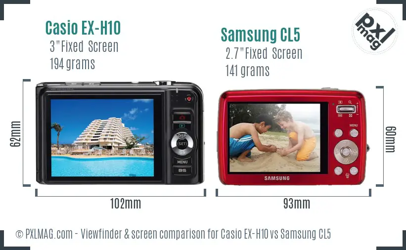 Casio EX-H10 vs Samsung CL5 Screen and Viewfinder comparison