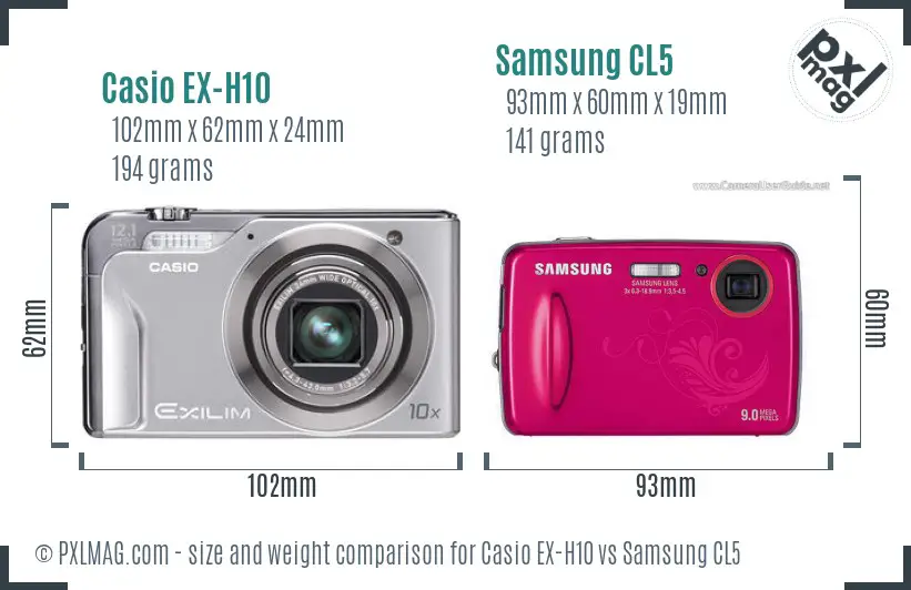 Casio EX-H10 vs Samsung CL5 size comparison