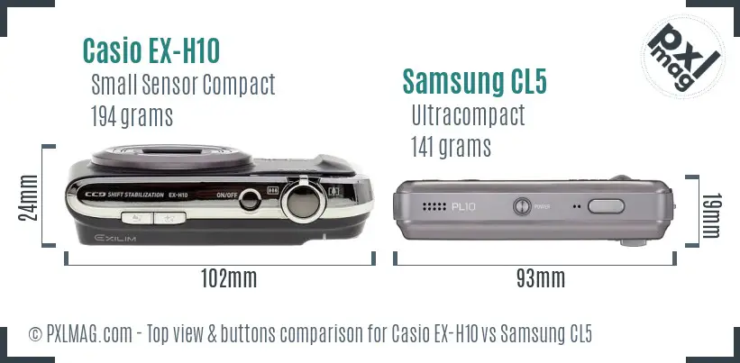 Casio EX-H10 vs Samsung CL5 top view buttons comparison