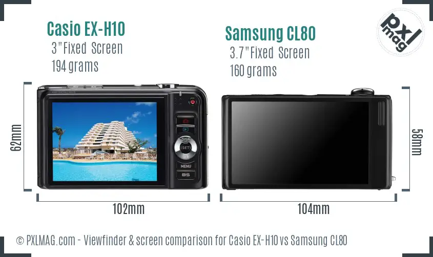 Casio EX-H10 vs Samsung CL80 Screen and Viewfinder comparison