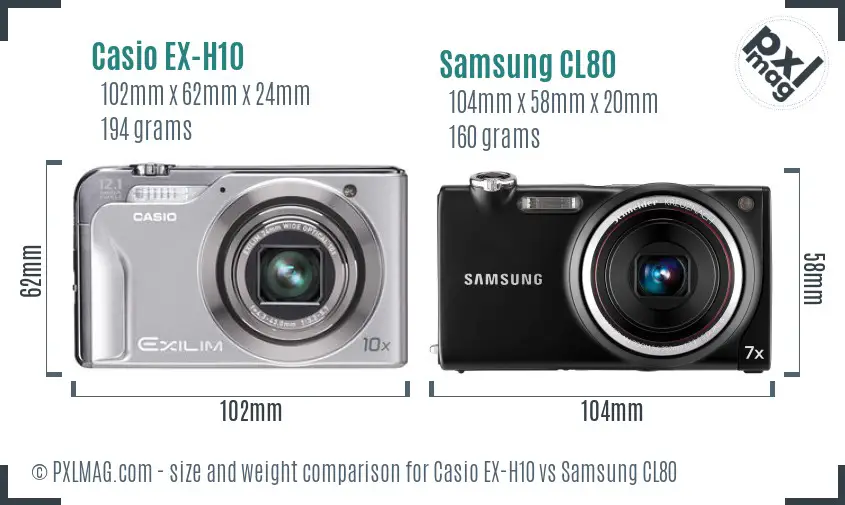 Casio EX-H10 vs Samsung CL80 size comparison
