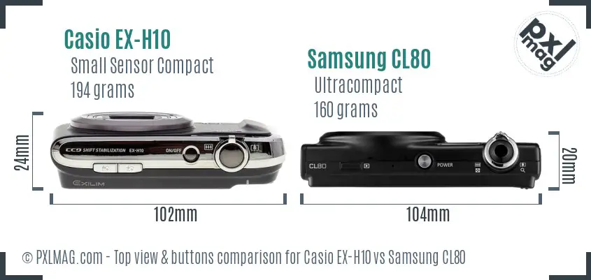 Casio EX-H10 vs Samsung CL80 top view buttons comparison