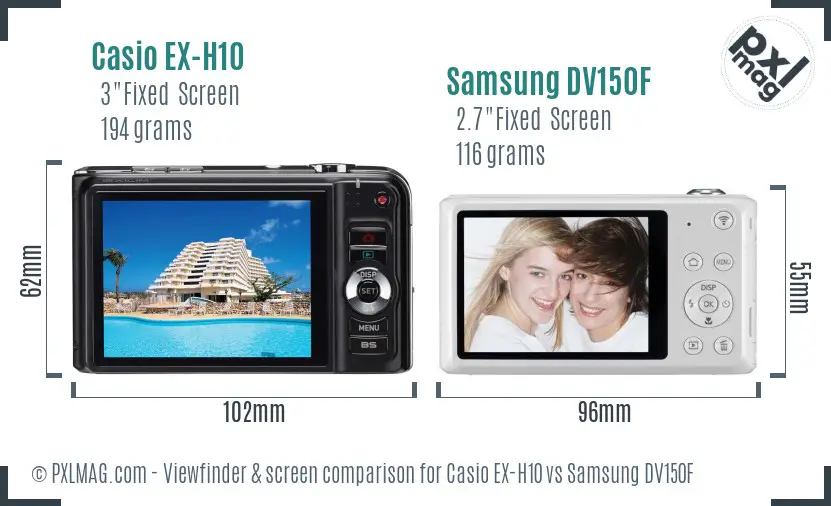 Casio EX-H10 vs Samsung DV150F Screen and Viewfinder comparison