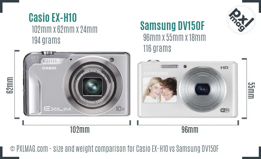 Casio EX-H10 vs Samsung DV150F size comparison