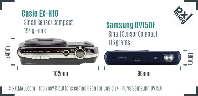 Casio EX-H10 vs Samsung DV150F top view buttons comparison