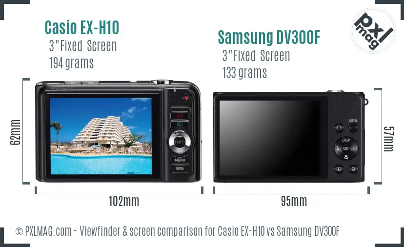 Casio EX-H10 vs Samsung DV300F Screen and Viewfinder comparison