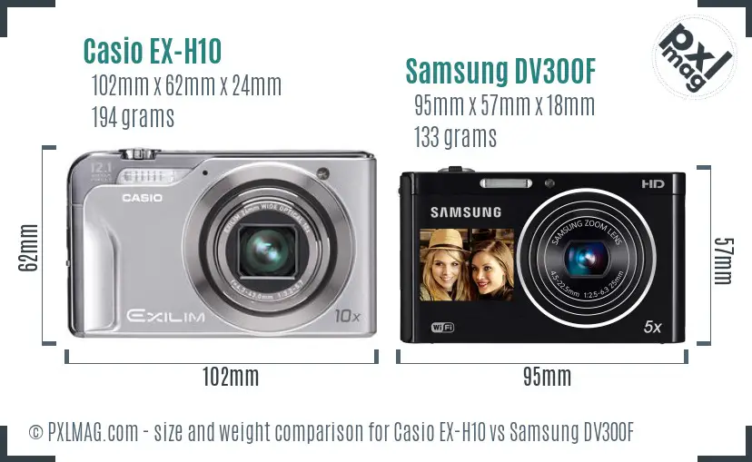 Casio EX-H10 vs Samsung DV300F size comparison
