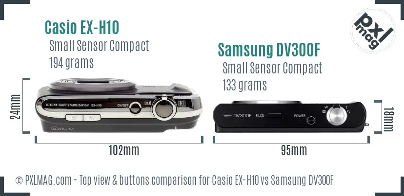 Casio EX-H10 vs Samsung DV300F top view buttons comparison