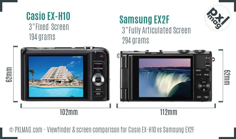 Casio EX-H10 vs Samsung EX2F Screen and Viewfinder comparison