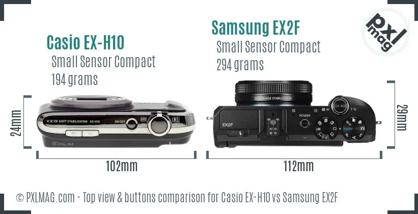 Casio EX-H10 vs Samsung EX2F top view buttons comparison