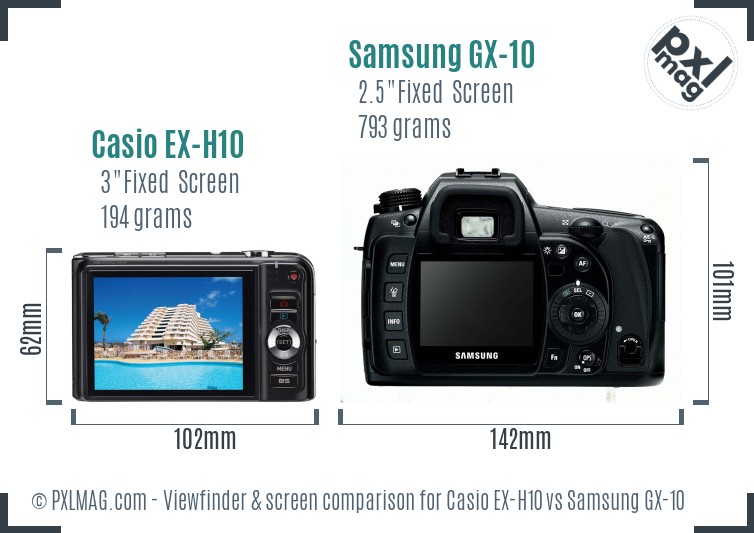 Casio EX-H10 vs Samsung GX-10 Screen and Viewfinder comparison