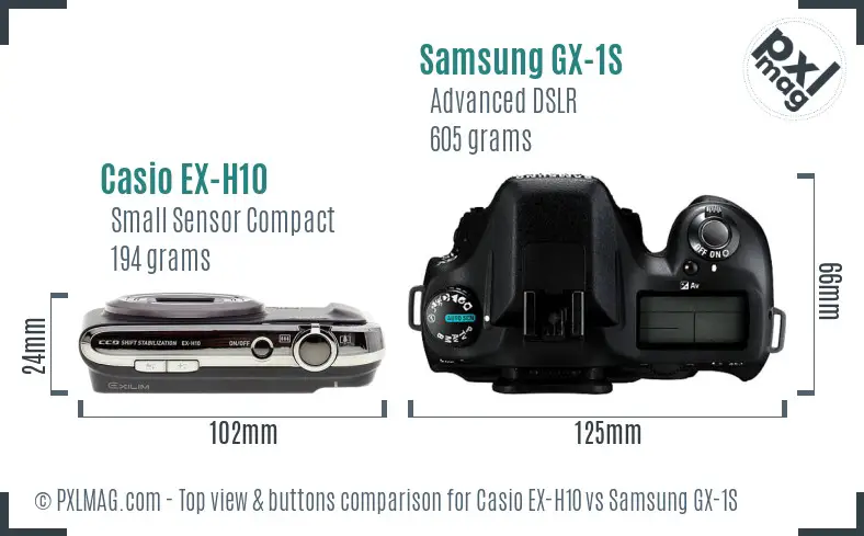 Casio EX-H10 vs Samsung GX-1S top view buttons comparison