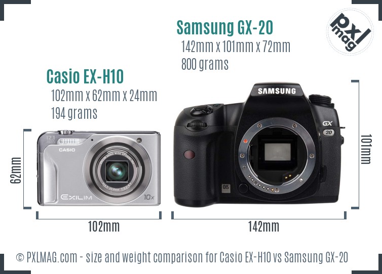 Casio EX-H10 vs Samsung GX-20 size comparison
