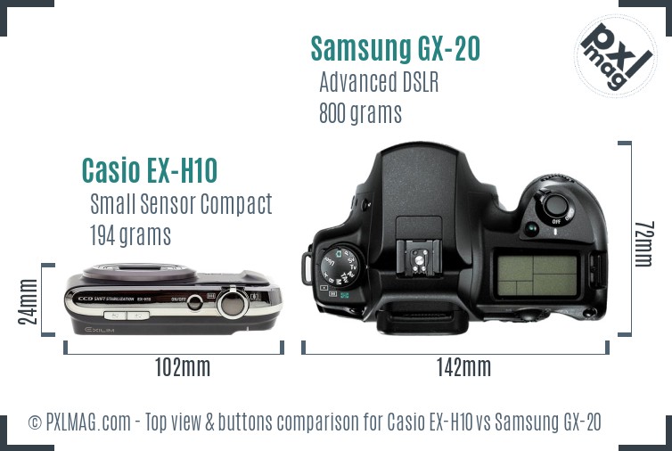 Casio EX-H10 vs Samsung GX-20 top view buttons comparison