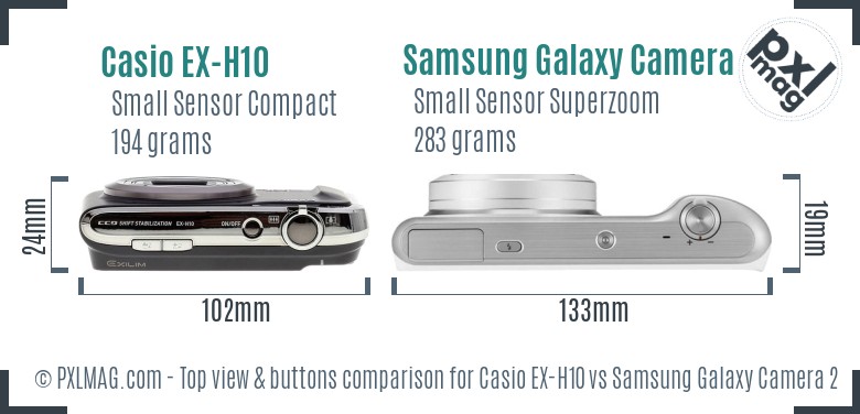 Casio EX-H10 vs Samsung Galaxy Camera 2 top view buttons comparison