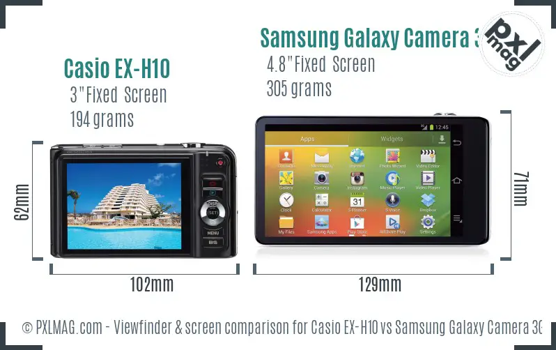 Casio EX-H10 vs Samsung Galaxy Camera 3G Screen and Viewfinder comparison