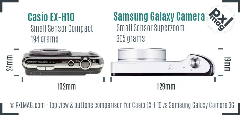 Casio EX-H10 vs Samsung Galaxy Camera 3G top view buttons comparison