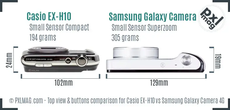 Casio EX-H10 vs Samsung Galaxy Camera 4G top view buttons comparison