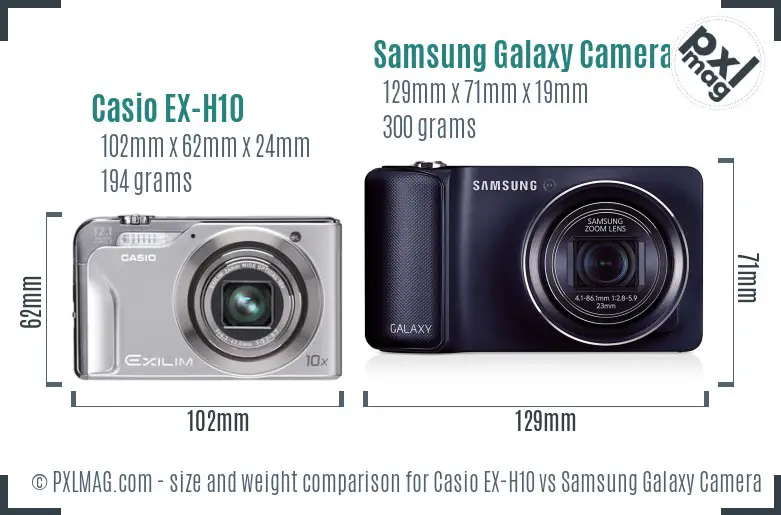 Casio EX-H10 vs Samsung Galaxy Camera size comparison