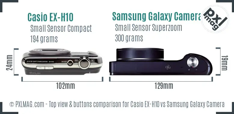 Casio EX-H10 vs Samsung Galaxy Camera top view buttons comparison