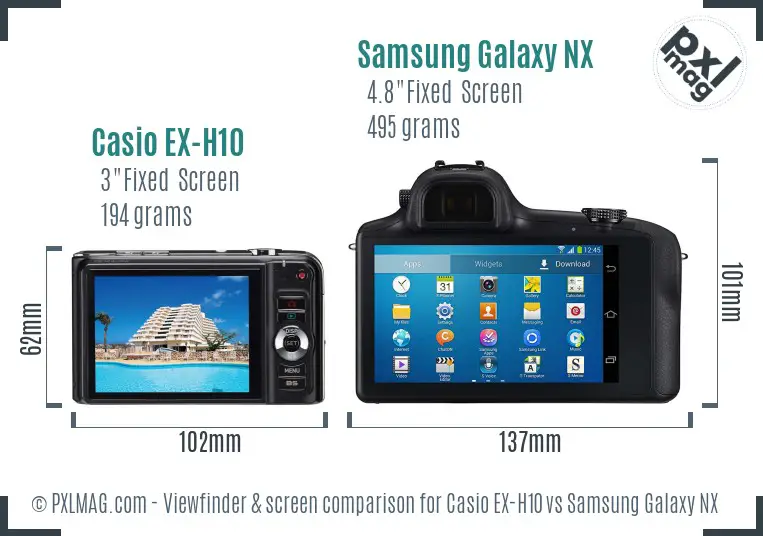 Casio EX-H10 vs Samsung Galaxy NX Screen and Viewfinder comparison