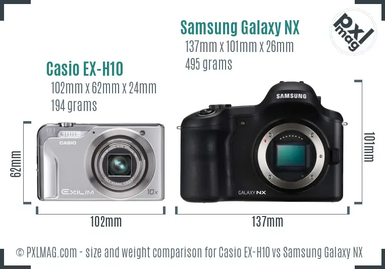 Casio EX-H10 vs Samsung Galaxy NX size comparison