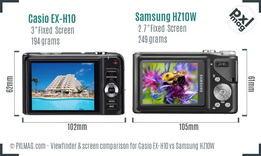 Casio EX-H10 vs Samsung HZ10W Screen and Viewfinder comparison