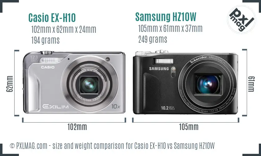 Casio EX-H10 vs Samsung HZ10W size comparison