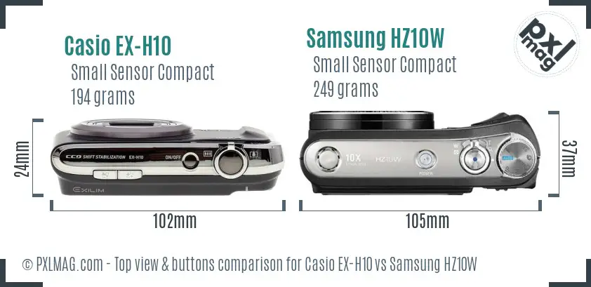 Casio EX-H10 vs Samsung HZ10W top view buttons comparison