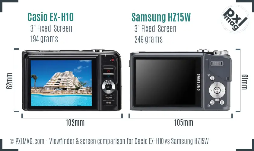 Casio EX-H10 vs Samsung HZ15W Screen and Viewfinder comparison