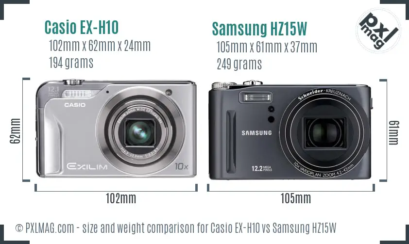 Casio EX-H10 vs Samsung HZ15W size comparison