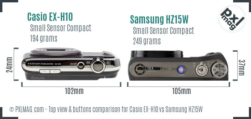 Casio EX-H10 vs Samsung HZ15W top view buttons comparison