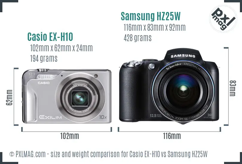 Casio EX-H10 vs Samsung HZ25W size comparison