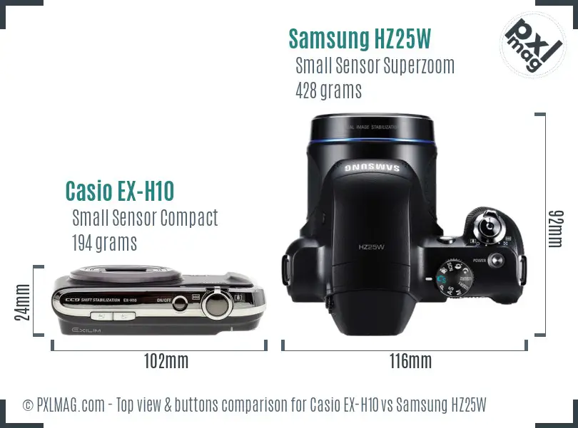 Casio EX-H10 vs Samsung HZ25W top view buttons comparison