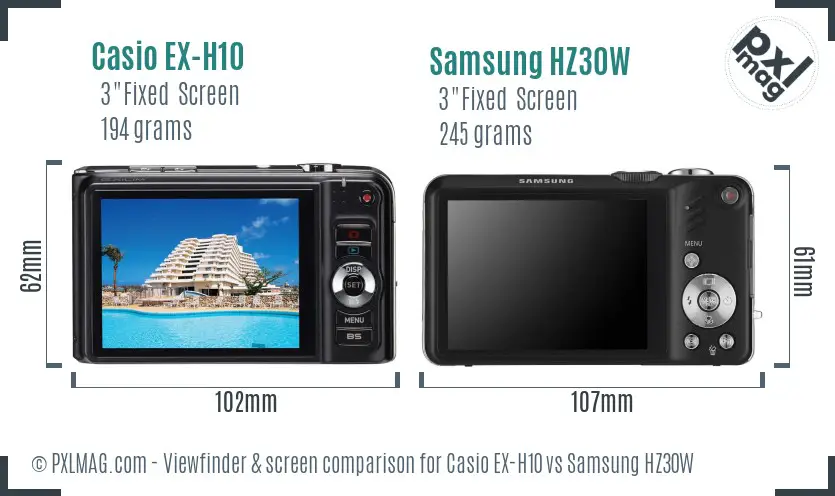 Casio EX-H10 vs Samsung HZ30W Screen and Viewfinder comparison