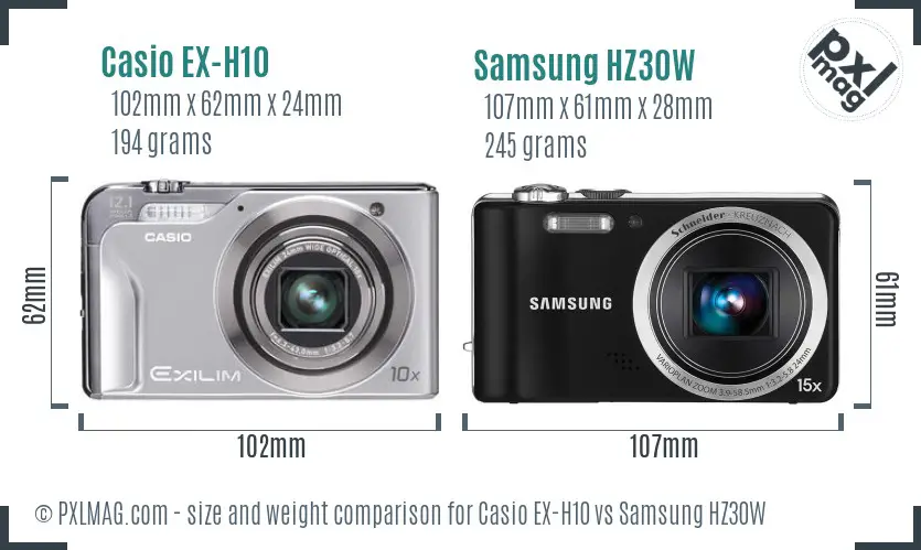 Casio EX-H10 vs Samsung HZ30W size comparison