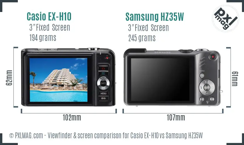Casio EX-H10 vs Samsung HZ35W Screen and Viewfinder comparison