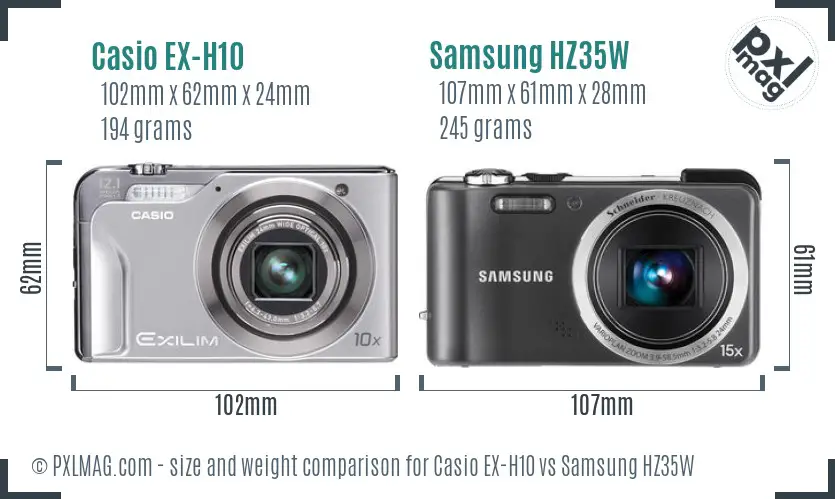 Casio EX-H10 vs Samsung HZ35W size comparison