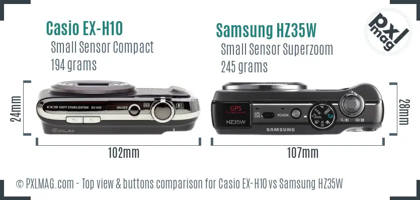 Casio EX-H10 vs Samsung HZ35W top view buttons comparison