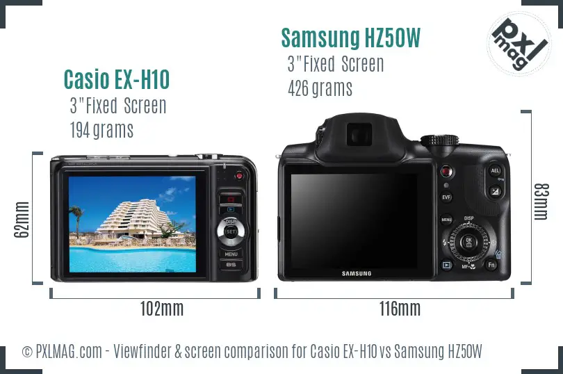 Casio EX-H10 vs Samsung HZ50W Screen and Viewfinder comparison Casio EX-H10 vs Samsung HZ50W Screen and Viewfinder comparison