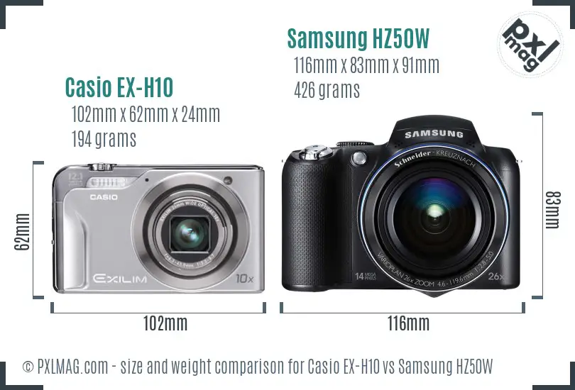 Casio EX-H10 vs Samsung HZ50W size comparison Casio EX-H10 vs Samsung HZ50W size comparison