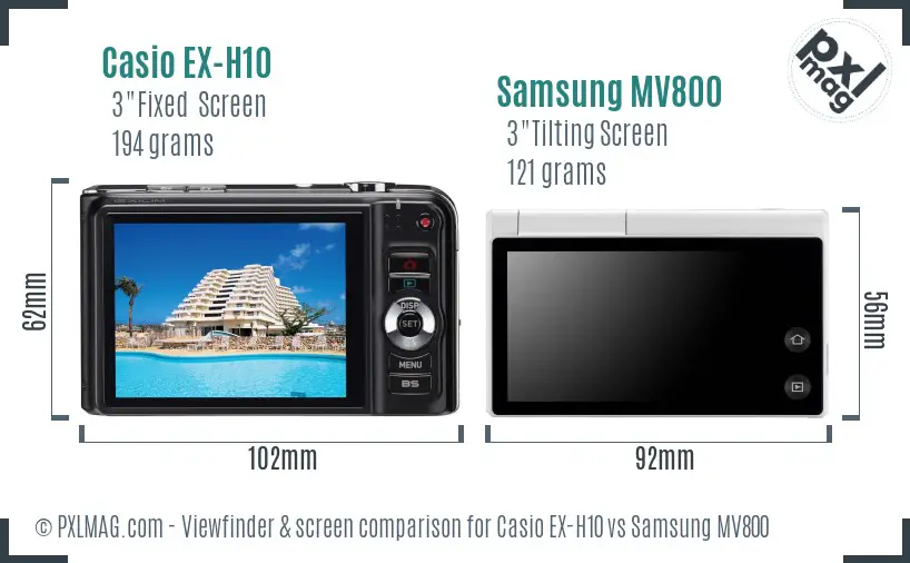 Casio EX-H10 vs Samsung MV800 Screen and Viewfinder comparison